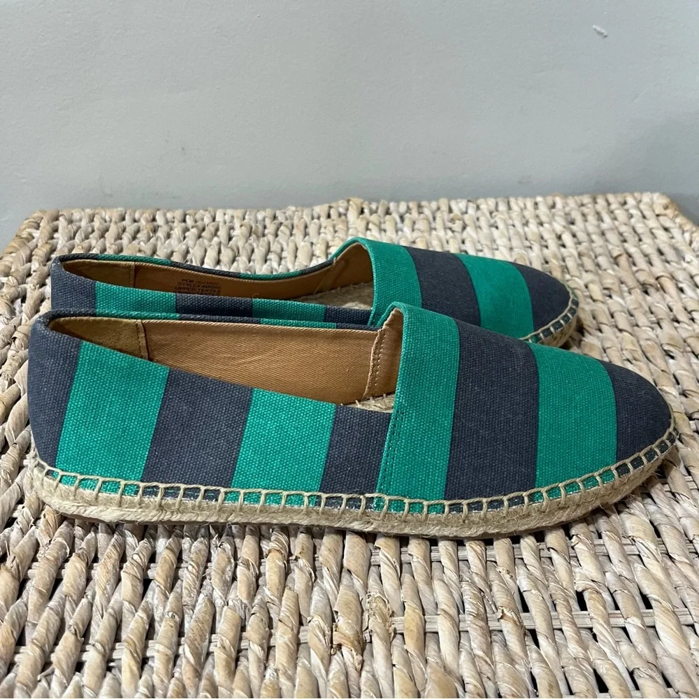 J. Crew Striped Canvas Slip-On Flat Espadrilles‎ Navy Kelly Green AW595 7 NIB